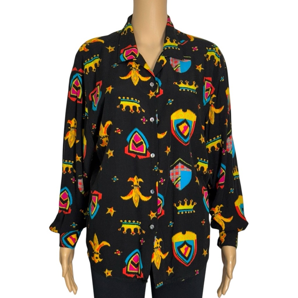 Dockers woman’s petite S Colorful Patterned Button-Up Shirt 90’s